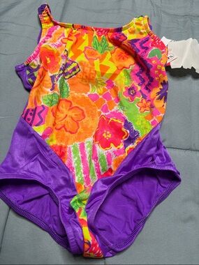 Kids One-Piece Swimsuit in Bright Multicolor and Purple